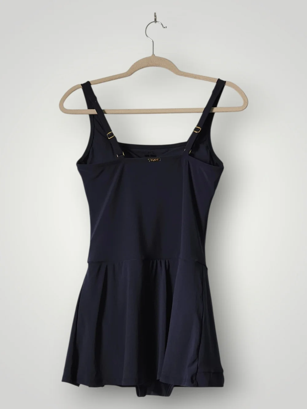 Beyond Control Navy Swim Dress 8 Square Neck Grommet Detail Tummy Control Coasta